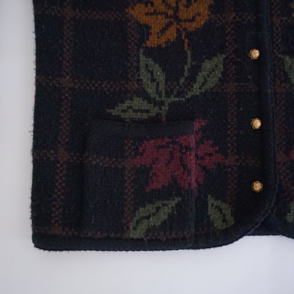 Vintage Crystal-Kobe Floral Plaid Knit Cardigan Sweater S Eclectic Grandpa Fall - Picture 7 of 9